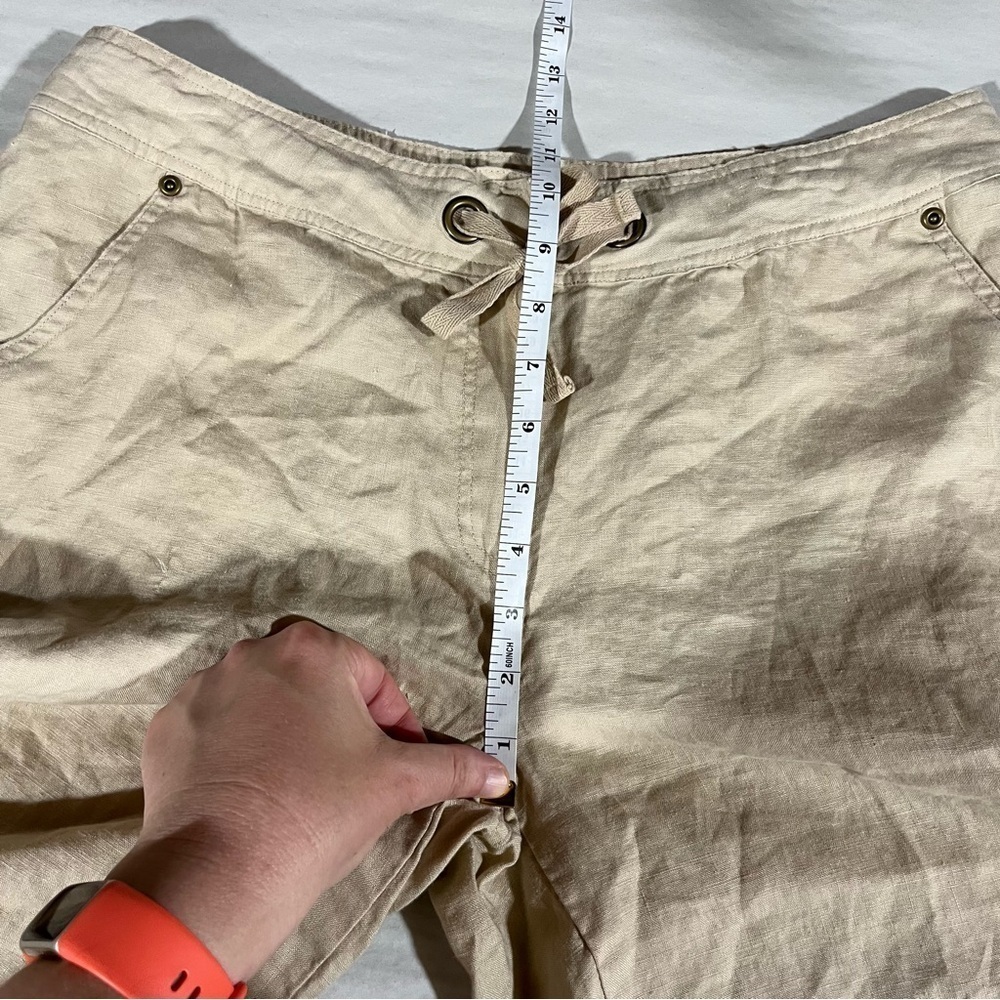 Ecologies Tan 100% Linen Knee Length Shorts with Drawstring Waist - Picture 8 of 9